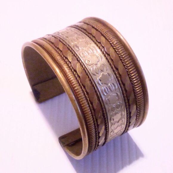 Vintage Mixed Metal Boho Inspired Cuff Bracelet - Picture 1 of 5
